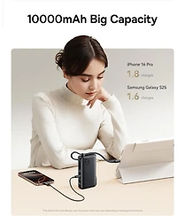 Baseus Nomos Power Bank, 67W Foldable Wall Plug and 10,000mAh 35W Portable Charger, 3-in-1 Travel Essentials Battery Pack Built-in Usb-c Cable