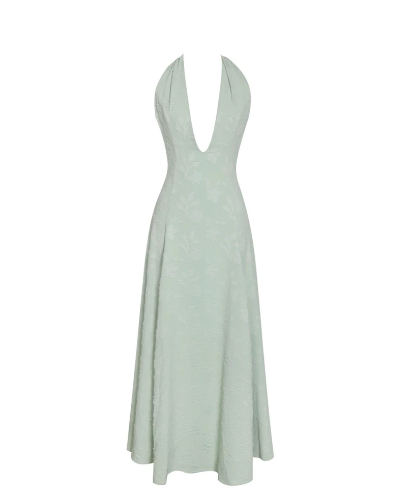 Miss Circle Women Magda Mint Green Deep V Neck Halter A-line Midi Dress