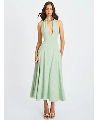 Miss Circle Women Magda Mint Green Deep V Neck Halter A-line Midi Dress