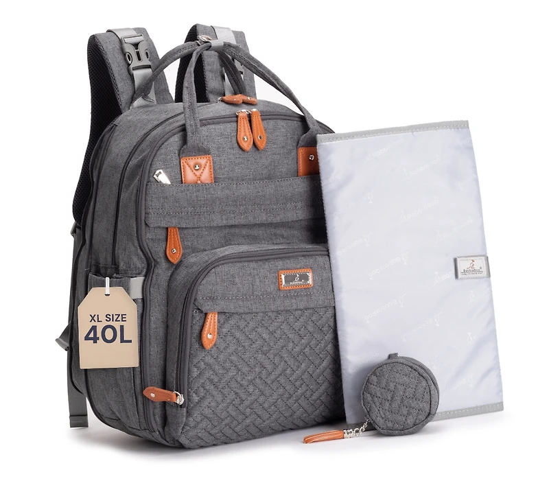 BabbleRoo Toddler Diaper Bag Backpack Stylish 26L Hands Free with Changing Pad, Stroller Straps & Water-Resistant, Safari, Large