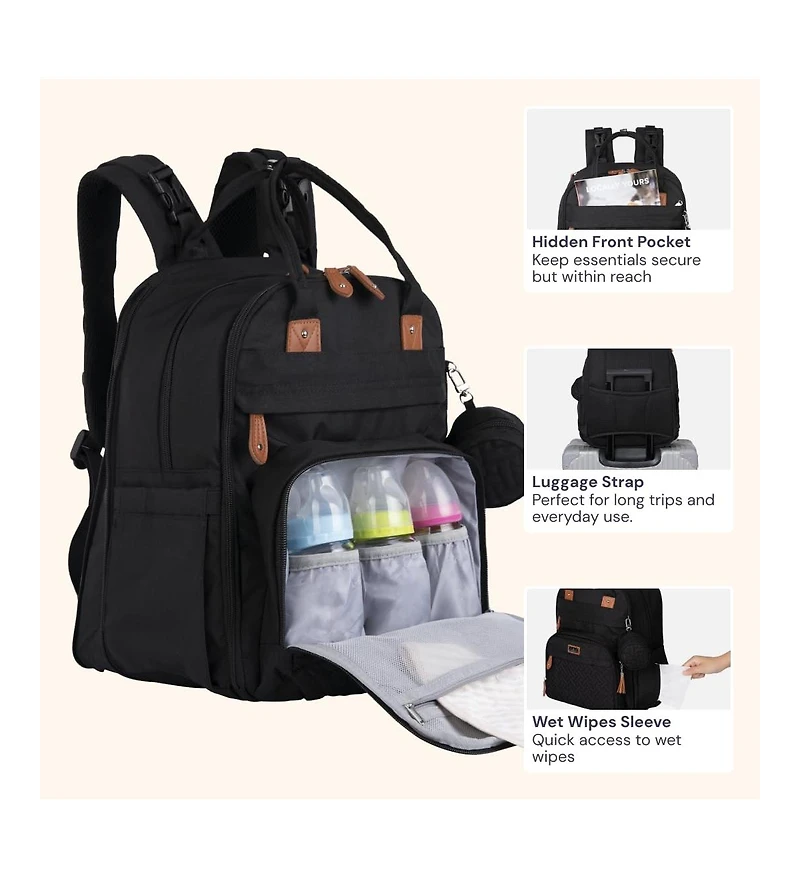 BabbleRoo Toddler Diaper Bag Backpack Stylish 26L Hands Free with Changing Pad, Stroller Straps & Water-Resistant, Safari, Large