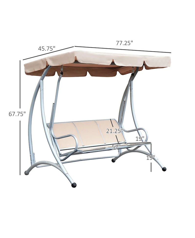 Flynama 3-Seat Outdoor Porch Swing Chair, Patio Swing Glider with Adjustable Canopy, Breathable Seat, and Steel Frame for Garden, Poolside, Backyard,
