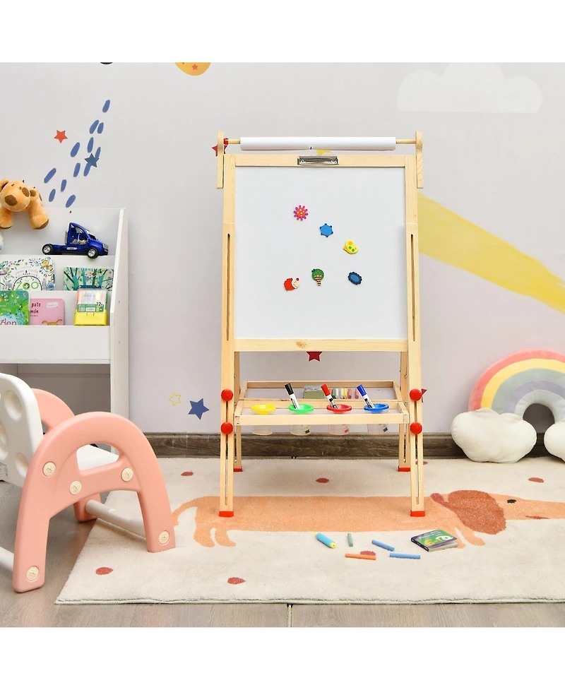 Akiudex kids art easel with paper roll double-sided regulable drawing easel plank