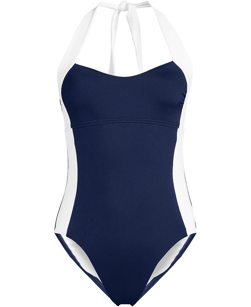 Lands' End Women's Halter Cut Out High Leg One Piece Swimsuit