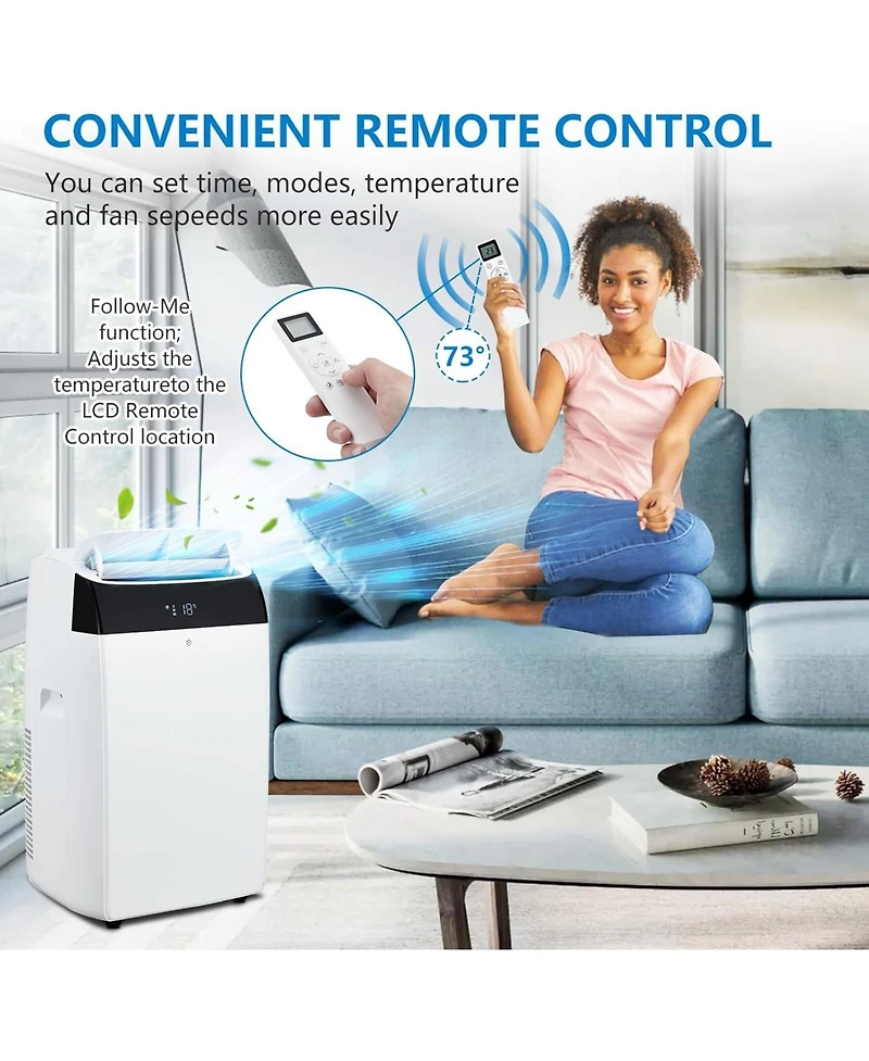 gaomon 14,000 Btu Portable Air Conditioner - Quiet 3-in-1 Ac, 3 Cooling Speeds, Auto Swing, Remote Control, Installation Kits, 24-Hour Timer