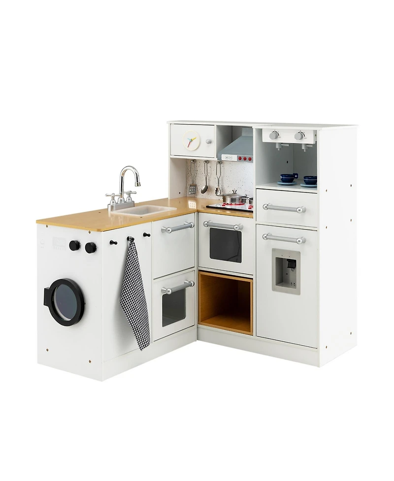 Akiudex Kids 2-Piece Pretend Kitchen and Laundry Play Set with Lights and Sounds