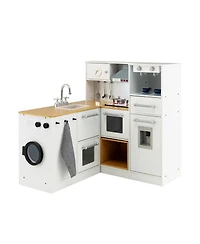 Akiudex Kids 2-Piece Pretend Kitchen and Laundry Play Set with Lights and Sounds