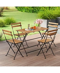 Gymax 5 Pcs Patio Acacia Wood Dining Set w/ 4 Folding Chairs Slatted Seat & Tabletop