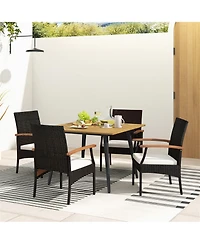 Gymax 5PCS Patio Pe Wicker Dining Set Table and Chairs w/ Cushions 1.9'' Umbrella Hole