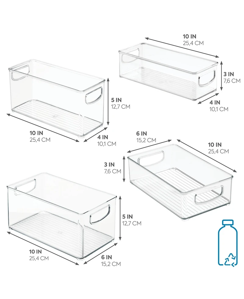 iDesign Plastic Stackable Pantry Bins with Handles, 4 Pack, Clear