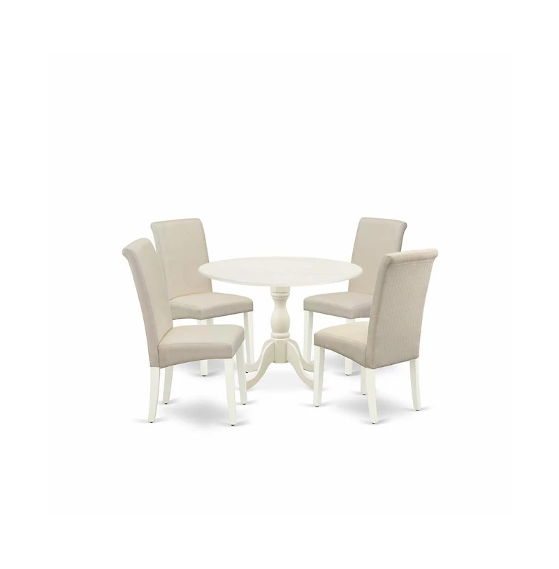 East West Furniture 5 Piece Dining Room Set Consists of 1 Drop Leaves Dining Table and 4 Cream Linen Fabric Dining Chair with High Back