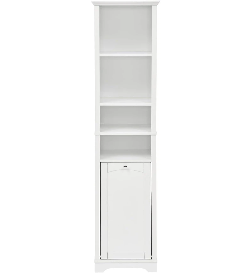Vanirror 64 Inch Tall Storage Cabinet with Laundry Hamper, 4 Adjustable Shelves & Hidden Space for Bathroom, Home - White
