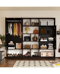 Homsee Black multifunctional wardrobe with storage compartments, bedroom Armoire, Closet