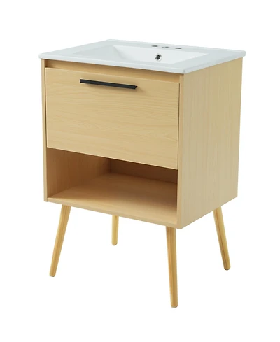 Casainc 24" Bathroom Vanity with Sink, Natural Mdf Cabinet with Drawer