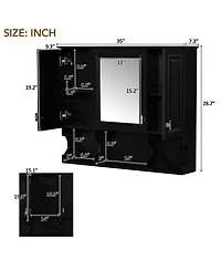 Casainc 35" x 28" Wall Mounted Mirror Medicine Cabinet with Open Shelves, Modern Bathroom Storage