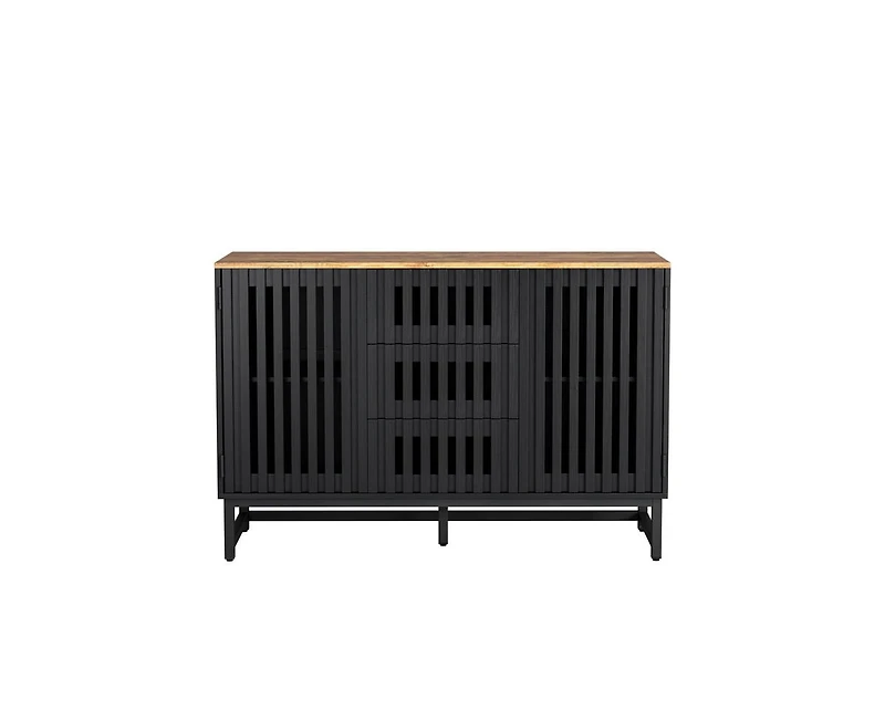 Casainc Storage Cabinet with Slatted Grille Striped 3 Drawer and 4 Shelves
