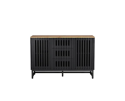 Casainc Storage Cabinet with Slatted Grille Striped 3 Drawer and 4 Shelves