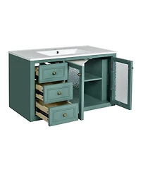 Casainc 36" Wall Mounted Bathroom Vanity with Ceramic Sink and 3 Drawers, Solid Wood Frame