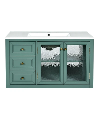 Casainc 36" Wall Mounted Bathroom Vanity with Ceramic Sink and 3 Drawers, Solid Wood Frame