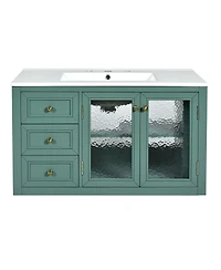 Casainc 36" Wall Mounted Bathroom Vanity with Ceramic Sink and 3 Drawers, Solid Wood Frame