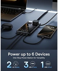Baseus Blade Charging Station 140W, 6-in-1 Compact Usb C Power Strip with 5ft Detachable Flat Extension Cord, Digital Display, Slim Fast Desktop Charg
