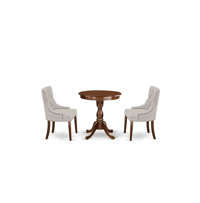 East West Furniture 3-Pc Dinette Table Set - 2 Dining Room Chairs and 1 Kitchen Dining Table (Mahogany Finish)