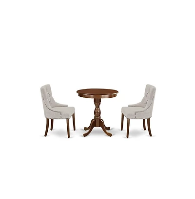 East West Furniture 3-Pc Dinette Table Set - 2 Dining Room Chairs and 1 Kitchen Dining Table (Mahogany Finish)