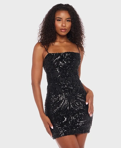 B Darlin Juniors' Strappy Mesh Sequin Bodycon Dress