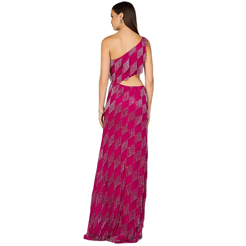 Lara Women's One Shoulder Fringe Gown