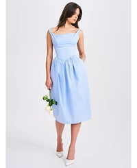 Miss Circle Women Reina Blue Drop Waist Corset Midi Dress