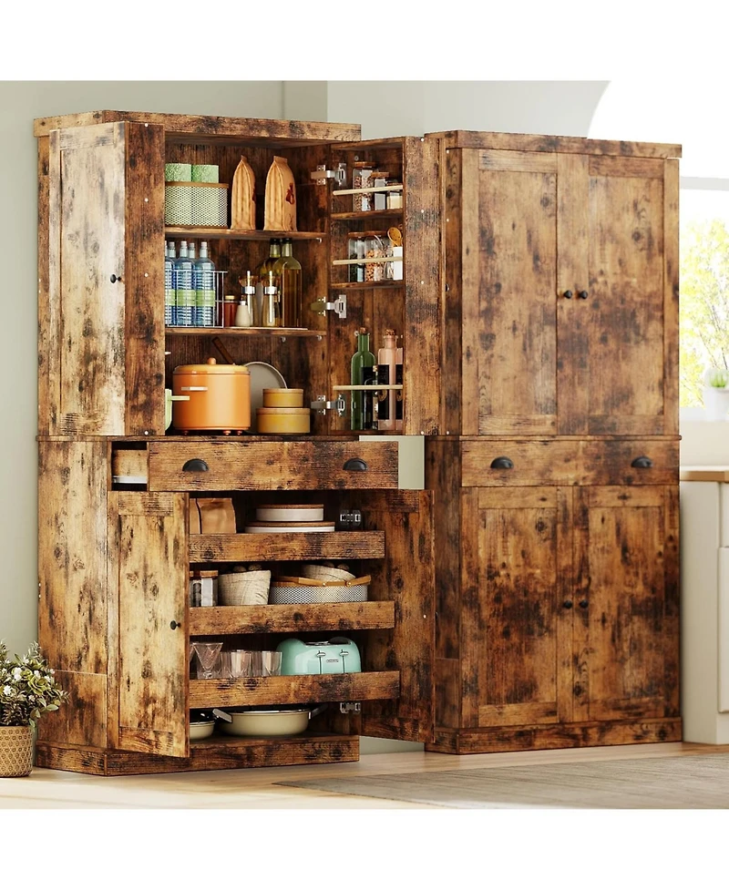 Ironck Kitchen Pantry Cabinet 72" Height, with Drawer, Rack, Vintage Brown