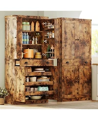 Ironck Kitchen Pantry Cabinet 72" Height, with Drawer, Rack, Vintage Brown