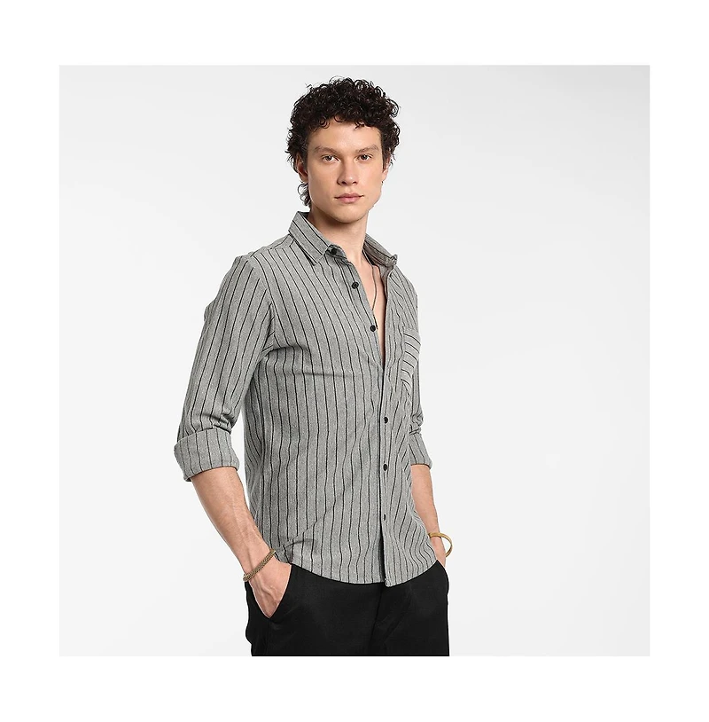 Campus Sutra Men's Moon Grey Pinstriped Shirt