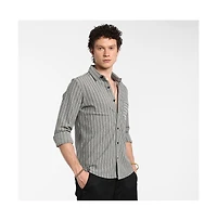 Campus Sutra Men's Moon Grey Pinstriped Shirt
