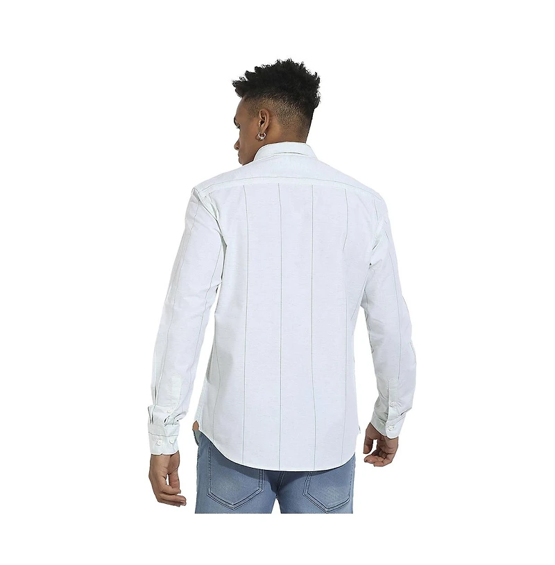 Campus Sutra Men's White Heathered Pinstriped Shirt