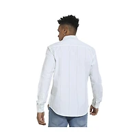 Campus Sutra Men's White Heathered Pinstriped Shirt
