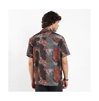 Campus Sutra Men's Chocolate Brown & Midnight Black Abstract Utility Oversized Shirt