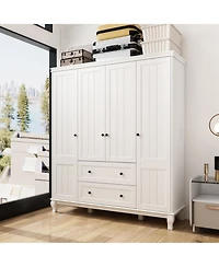 Homsee Modern Nordic style minimalist 4-door 2-drawer armoire, white wardrobe, bedroom closet