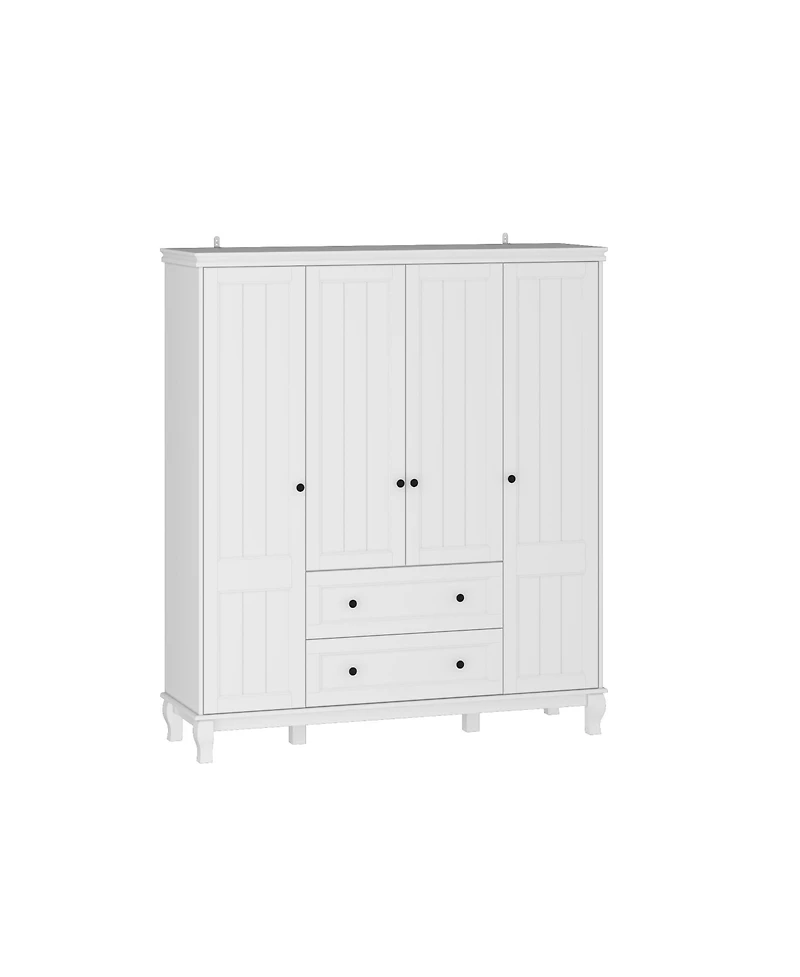 Homsee Modern Nordic style minimalist 4-door 2-drawer armoire, white wardrobe, bedroom closet