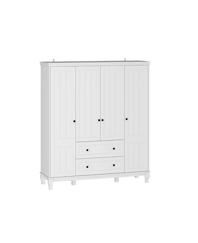 Homsee Modern Nordic style minimalist 4-door 2-drawer armoire, white wardrobe, bedroom closet