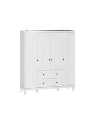 Homsee Modern Nordic style minimalist 4-door 2-drawer armoire, white wardrobe, bedroom closet