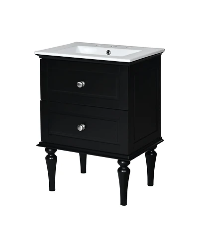 Casainc 24" Bathroom Vanity Cabinet with Ceramic Sink Combo and 2 Drawers, Solid Wood Frame