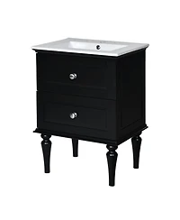Casainc 24" Bathroom Vanity Cabinet with Ceramic Sink Combo and 2 Drawers, Solid Wood Frame