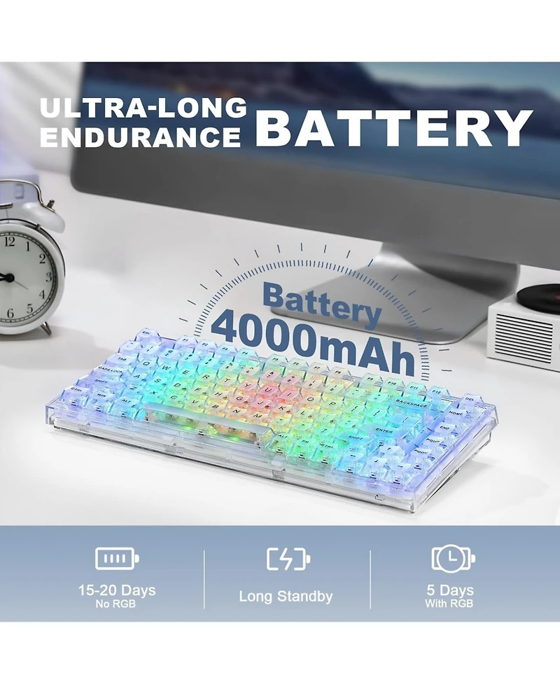 Yunzii X75 Pro 82 Key Wireless Hot Swappable Mechanical Gaming Keyboard with Transparent Keycaps,Gasket Mount,BT5.0/2.4G/Usb-c Kailh Jellyfish Switch,
