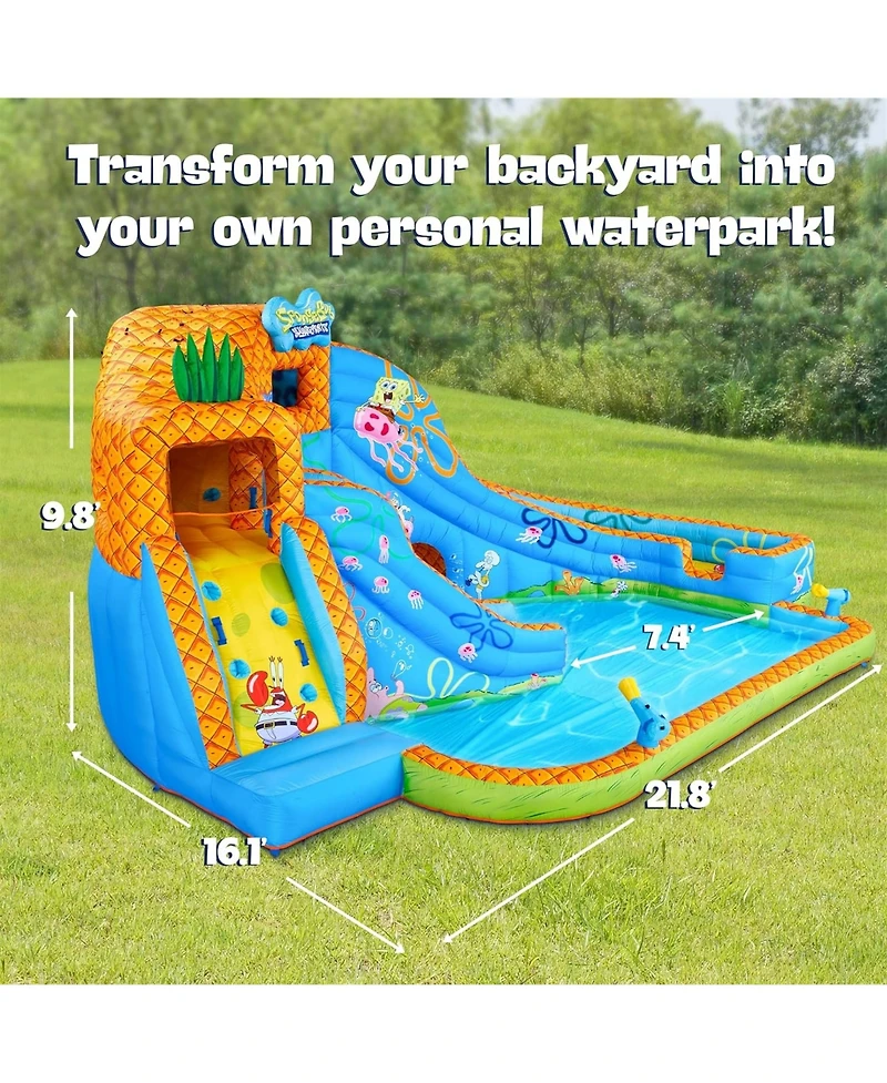 Sunny & Fun SpongeBob Deluxe Inflatable Water Slide with Climbing Wall, 2 Slides & Splash Pool