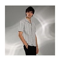 Campus Sutra Men's Off-White & Midnight Black Striped-Weave Oversized Shirt
