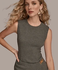 Donna Karan New York Women's Sleeveless Faux Wrap Midi Sheath Dress