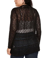 Belldini Plus Open-Front Pointelle-Trim Cardigan Sweater