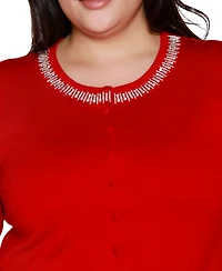 Belldini Plus Embellished Neckline Cardigan Sweater