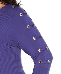 Belldini Plus Grommet-Trim Ribbed Sweater